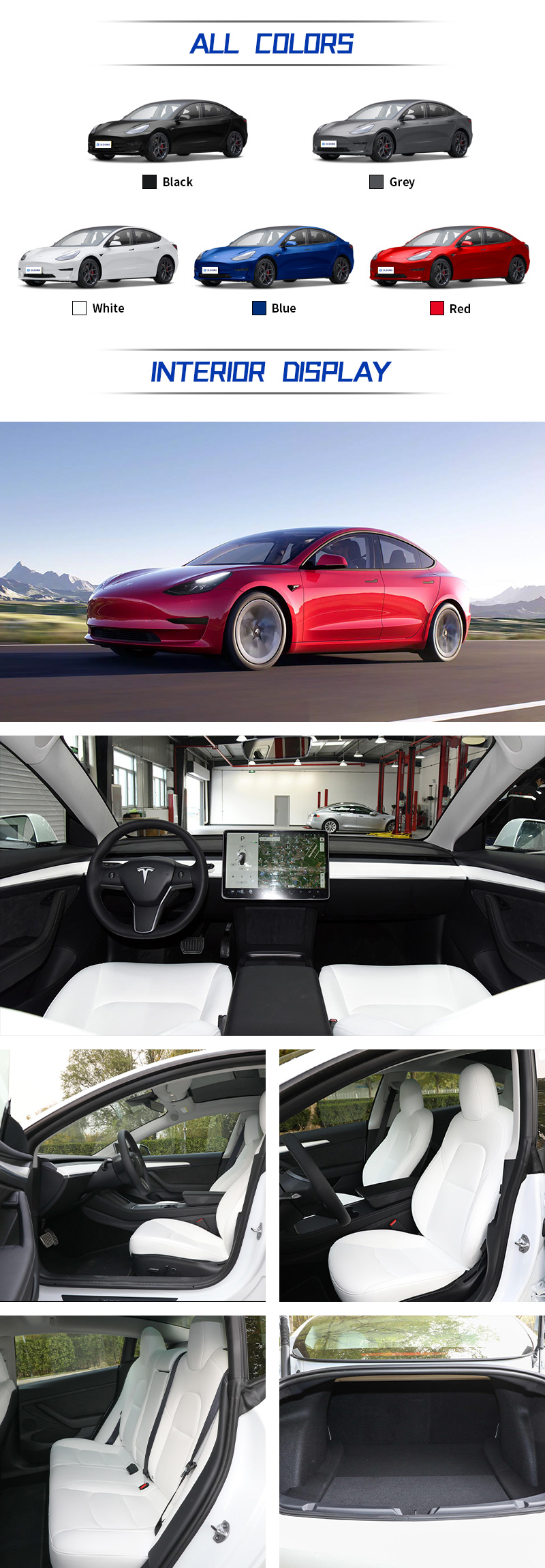 Tesla model 3 All Colors,Tesla model 3 All Interior Display